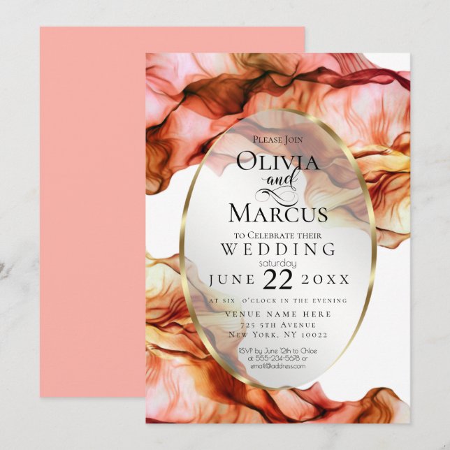 Invitation MARIAGE | Aquarelle Abstraite Couleurs d'automne 6 (Devant / Derrière)