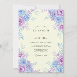 Invitation Mariage aquarelle améthyste bigorneau côtier