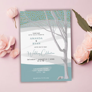 Invitation Mariage Aquarelle Arbre d'Hiver Rustique Vert Ment