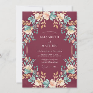 Invitation Mariage aquarelle ardoise bordeaux