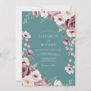 Invitation Mariage aquarelle ardoise plum