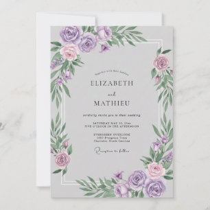 Invitation Mariage aquarelle argent et lilas