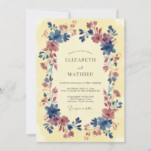 Invitation Mariage Aquarelle Artistique Mauve et Marine