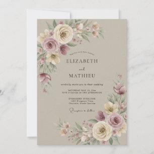 Invitation Mariage aquarelle artistique taupe