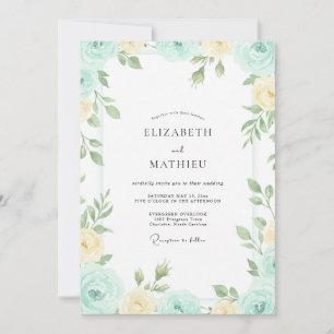 Invitation Mariage aquarelle au beurre de menthe de jardin