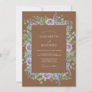 Invitation Mariage aquarelle au lilas cuivré