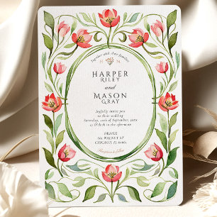 Invitation Mariage aquarelle aux tulipes vintage