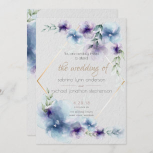 Invitation Mariage   Aquarelle bleu et violet Floral 2