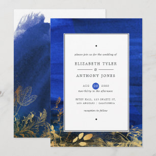 Invitation Mariage aquarelle bleu royal et or