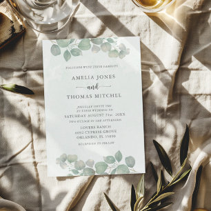 Invitation Mariage aquarelle bohème vert eucalyptus