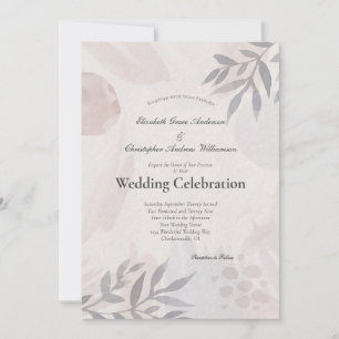 Invitation Mariage aquarelle botanique boho feuilles rose ble