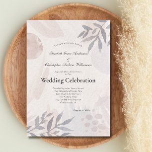 Invitation Mariage aquarelle botanique boho feuilles rose ble