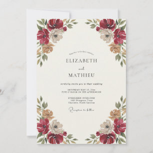 Invitation Mariage aquarelle botanique cramoisie