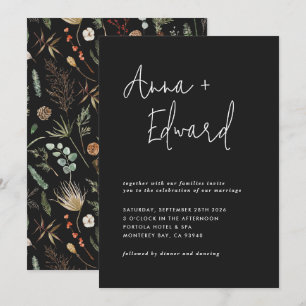 Invitation Mariage aquarelle botanique floral noir moderne