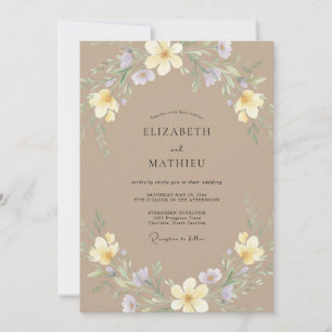 Invitation Mariage aquarelle botanique lavande taupe