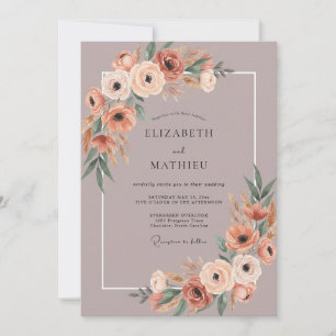 Invitation Mariage Aquarelle Botanique Mauve Corail