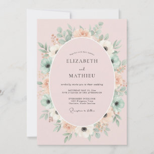 Invitation Mariage Aquarelle Botanique Menthe Rosée