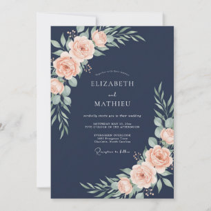 Invitation Mariage aquarelle botanique pêche de minuit