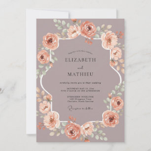 Invitation Mariage aquarelle botanique pêche mauve