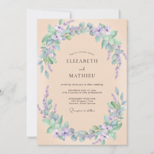 Invitation Mariage aquarelle botanique pêche pourpre