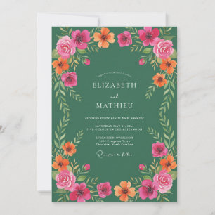 Invitation Mariage aquarelle botanique vert forêt