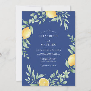 Invitation Mariage aquarelle citron indigo