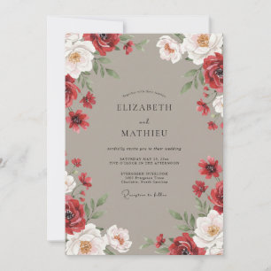 Invitation Mariage aquarelle cramoisie Taupe