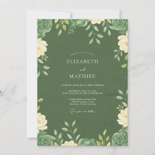 Invitation Mariage aquarelle de succulentes olivâtres