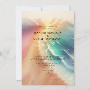 Invitation Mariage aquarelle d'été plage océan mer rose