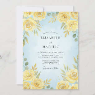 Invitation Mariage aquarelle eau azur et citron côtier