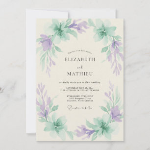 Invitation Mariage aquarelle eau et menthe pérvenche