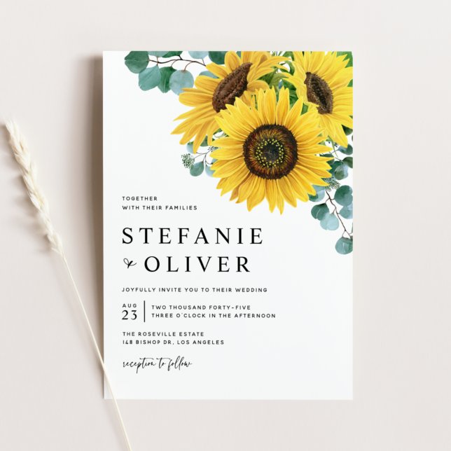 Invitation Mariage aquarelle eucalyptus et tournesols (Créateur téléchargé)