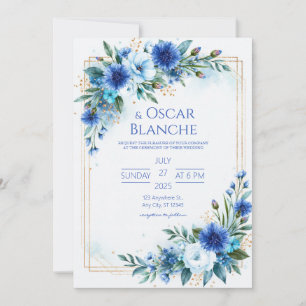 Invitation Mariage Aquarelle Fleur de Bleuet Cobalt