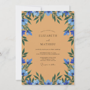 Invitation Mariage Aquarelle Fleur de Bleuet Ocre