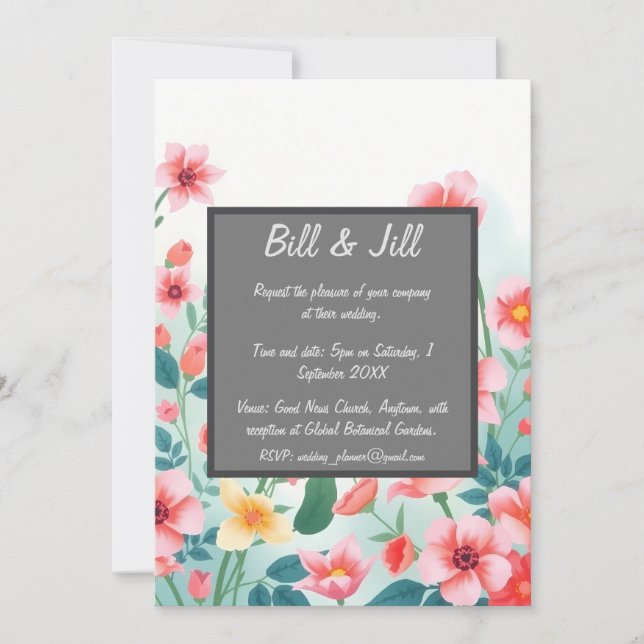 Invitation Mariage Aquarelle Fleur sauvage Soft Pastel (Devant)