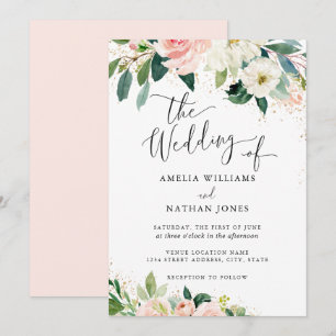 Invitation Mariage Aquarelle Fleurie Teint de Pêche Poussière