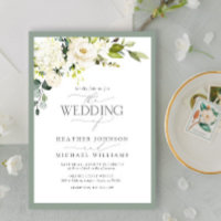 Mariage aquarelle floral élégant gris blanc vert