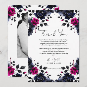 Invitation Mariage aquarelle floral rose magenta et bleu