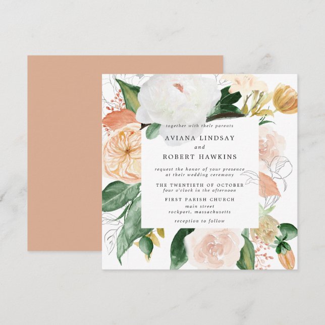 Invitation Mariage aquarelle florale automnale rustique (Devant / Derrière)