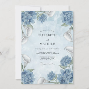 Invitation Mariage aquarelle florale bleu poussiéreux