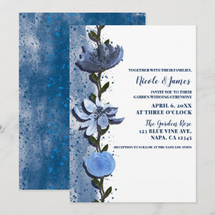 Invitation Mariage aquarelle florale fleurs bleues modernes