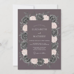 Invitation Mariage Aquarelle Florale Rouge Charbon