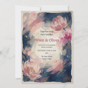 Invitation Mariage aquarelle florale sombre