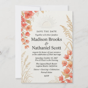 Invitation Mariage aquarelle florale terracotta et coucher de