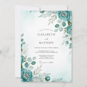 Invitation Mariage aquarelle gracieux sarcelle