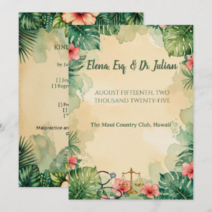 Invitation Mariage aquarelle hawaïen avocat médecin