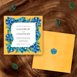 Invitation Mariage Aquarelle Hydrangeas Orange Bleu Moderne