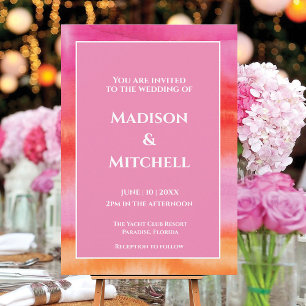 Invitation Mariage aquarelle jardin lever de soleil rose oran