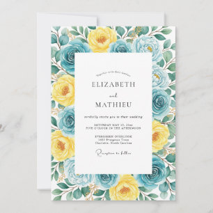 Invitation Mariage Aquarelle Jaune Turquoise Fantaisiste