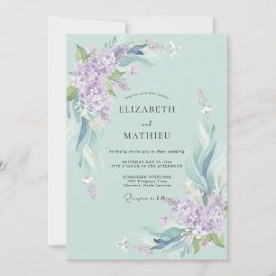 Invitation Mariage aquarelle lilas sourd et écume de mer
